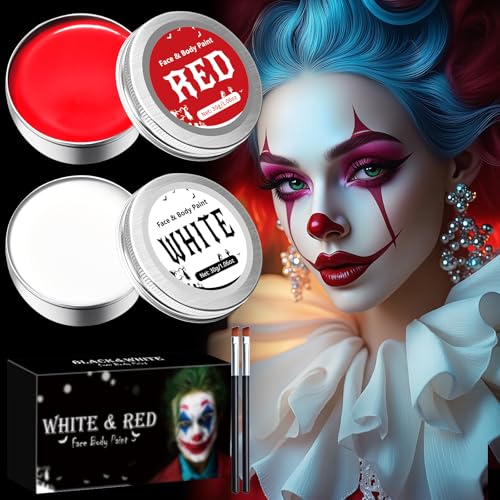 Maquilhagem de Halloween branco e vermelho, pinturas rosto para crianças adulto Halloween, kit maquilhagem profissional de Halloween, pinturas rosto carnaval corporais para festa teatral cosplay 60 g