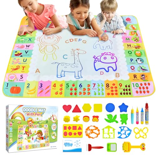 Tapete de pintura de água 120 x 90 cm - brinquedos crianças 2 a 6 anos - água quadro mágico com livro de desenho e 4 canetas - jogos educativos para meninos meninas Natal Páscoa presentes (caixa
