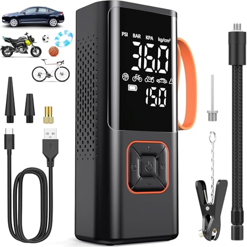 Inflador de rodas de carro 7500 mAh, compressor de ar portátil de 5 modos, insuflador elétrico bateria recarregável com luz LED, manómetro, desligamento automático para carro, motociclo, bicicleta,