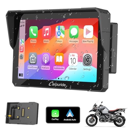 Carpuride W702B - Ecrã GPS Carplay para motocicleta com suporte personalizado para BMW Motorbike, CarPlay sem fios e Android Auto, ecrã táctil portátil impermeável de 7 polegadas, Bluetooth