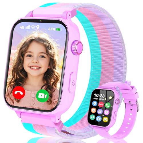 Ucani 4G Relógio inteligente para crianças, Smartwatch para menino e menina com GPS, SUS, telefone/videochamadas/Chat Voz, modo escola, pedómetro, jogos, relógios de telefone presentes para crianças 4