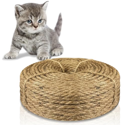 Corda de sisal para arranhador de gatos, corda de sisal de 50 m, corda de cânhamo natural de 5 mm, corda de sisal para substituição de árvores de raspador, acessórios para gatos, embalagem, decoração