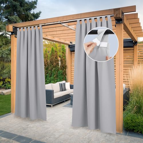 PONY DANCE Cortinas de terraço impermeáveis com proteção UV, cortina exterior para pérgolas de jardim/alpendre, cortinas opacas com parafusos, 2 peças, 132 x 213 cm, cinzento claro