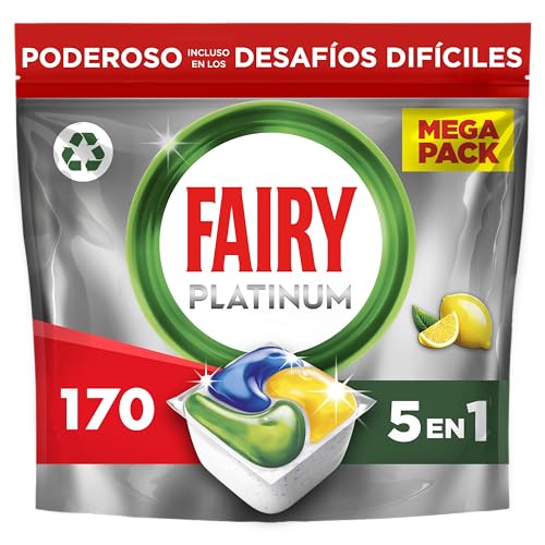 Fairy Platinum Limão, cápsulas de máquina de lavar louça, tudo em um, 170 cápsulas, para os restos mais difíceis, limpa até a gordura dos filtros
