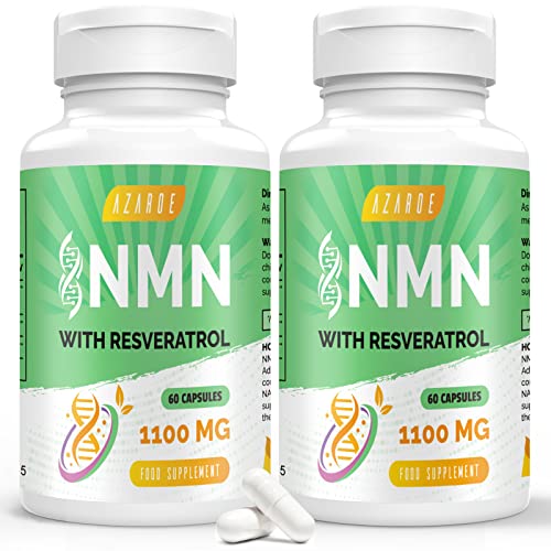 Máxima pureza Nad com Trans-Resveratrol 1100 mg e pimenta preta 50 mg para melhor absorção e aumento dos níveis de Nad (60 unidades (embalagem de 2))