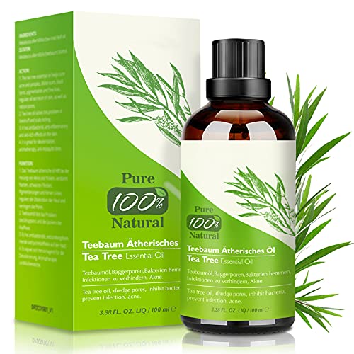 Óleo de árvore de chá 100% natural, 100 ml óleo essencial - óleo de acne, Tea Tree Oil Puro, perfumado, tratamento antiacne contra a pele e o rosto com imperfeições, anti-manchas