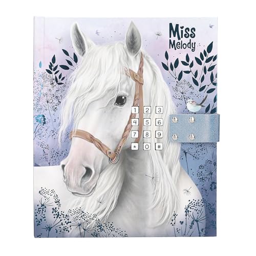 Depesche 13237 Miss Melody-Agenda com código numérico e som, livro em azul e roxo, com motivo de cavalo e 80 páginas listradas e ilustradas a cores, multicolorido