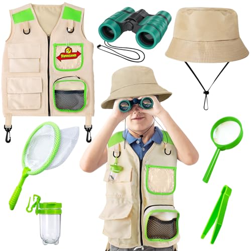 YOPINSAND Kit de exploração infantil com colete, chapéu e binóculos para crianças, equipamento de campismo infantil com kit de exploração de besouro, ótimo brinquedo para