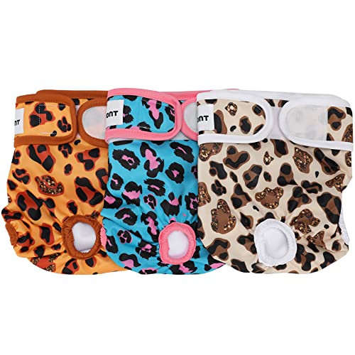 Avont 3 Pacotes - Fraldas laváveis para s, reutilizáveis e duradouras para cães femininos, Female Dog Diapers altamente absorventes -M, cintura de 13 - 19 polegadas, leopardo