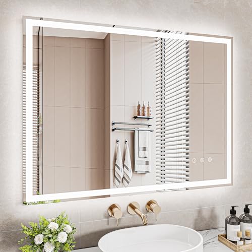 Dripex Espelho de casa de banho com luz LED 60 x 80 cm, interruptor anti-embaciamento independente, 3 temperaturas e brilho ajustável, memória, com botão impermeável físico - casa de banho, hotéis