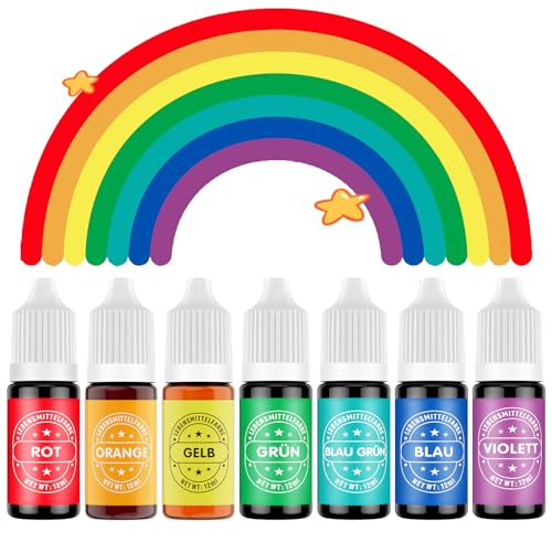 Waysroma Corante alimentar 7 x 12 ml, altamente concentrado e sem açúcar, corante alimentar líquido para as costas, bolos, macarrões, fondant, bolachas, donas (cores arco-íris)