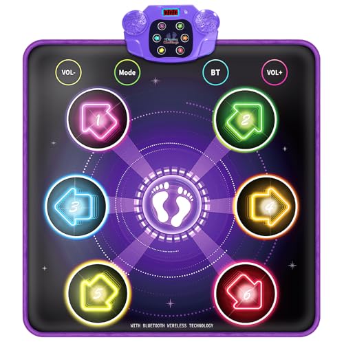 TUSEASY Tapete de dança eletrónica para crianças dos 3 aos 12 anos, 6 botões iluminados, Bluetooth, 5 modos de jogo, presente de aniversário e Natal