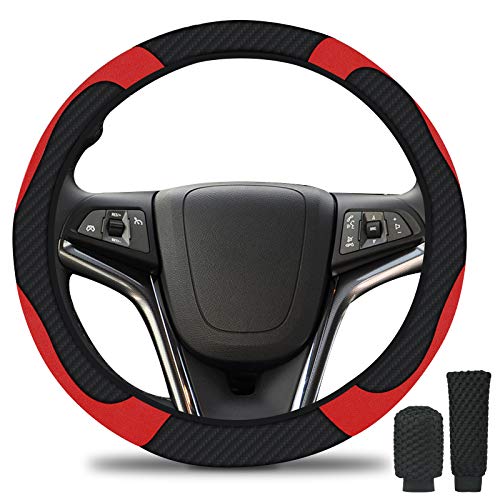 URAQT Capa de volante para carro, capa de volante de couro microfibra, 37 - 39 cm diâmetro capa volante carro e antiderrapante, capas volante com capa de punho de mudança/aperto do travão