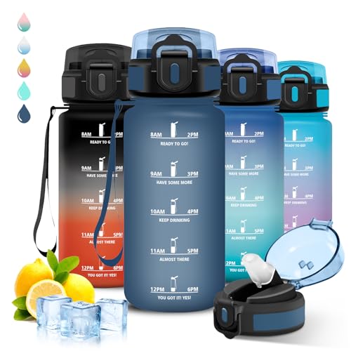Garrafa de água para crianças, 500 ml, à prova de fugas, garrafa de água para crianças, colégio, com slogan motivador, reutilizável, cantil com palhinha, para a escola e escritório, campismo