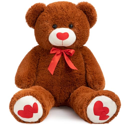 BEJOY Urso de peluche de 91 cm, urso grande, com amor, coração vermelho, presente para namorada e crianças, cor castanha