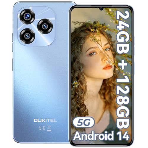 OUKITEL C50 5G Telefones celulares livres telemóvel Android 14 Smartphone 24 GB +128 GB/1TB ecrã grande telemóvel 6,8" HD 5150 mAh câmara 50 MP Smartphone Dual SIM Face ID/Fingerprint/GPS/OTG