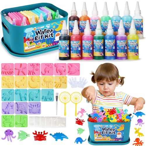 Sanlebi Brinquedo Aqua Gelz, 46 peças criativos Elfo mágico de água, com 14 frascos de gel de cor e 20 formas, com caixa de armazenamento, presente para meninos e meninas 3 4 5 6 anos