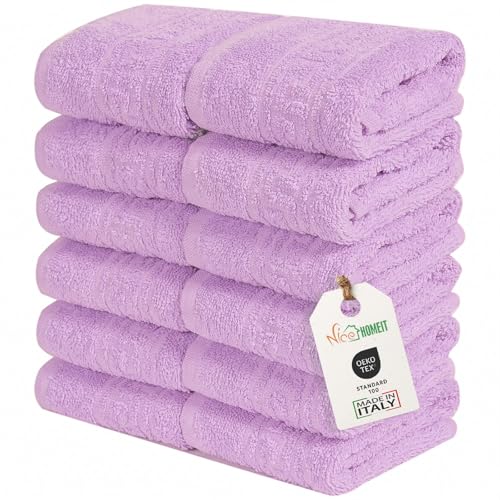 nice homeit Conjunto de 12 toalhas de mão de 30 x 30 cm, 100% algodão. Fio em anel, para mãos, maquilhagem, cozinha, casa e viagens. Leves, macias, absorventes, lilás