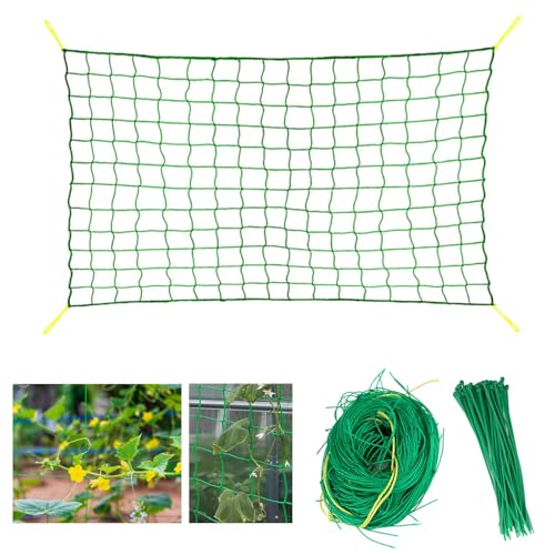 Rede para plantas de trepadora, 1,8 m x 2,7 m, rede para pepino, rede de plantas com 50 pastas de plantas, plantas de trepadora rede para legumes, frutas, pepino, feijões, flores, plantas de videira