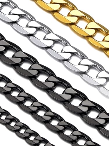 Suplight Colar de corrente cubana 4 mm M/6 mm M/9 mm corrente homem aço inoxidável 46 cm - 76 cm corrente cubana homem prateado/dourado/preto