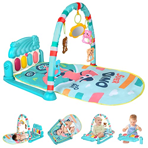 Aomig Ginásio de jogos para bebé, manta de jogo para bebé com piano com 3 sons e 5 acessórios, motivo dos animais, tapete de jogos para bebés de 0 a 24 meses que, tapete de piano ginásio para bebés