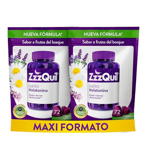 ZzzQuil Sonho de ginástica de melatonina para dormir, com valeriana, camomila, vitamina B6 e lavanda, ajuda a dormir rapidamente, sabor frutas da floresta, nova fórmula vegana, 144 gemmies (2 x 72)