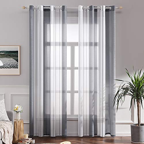 MIULEE Cortinas transparentes, modernas, janelas, riscas, painéis com ilhós, para sala de jantar, sala de estar, cozinha, quarto, salão, 2 unidades