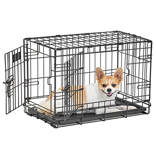 MidWest Homes for Pets Life Stages modelo 1622DD Gaiola dobrável para cães recém-otimizada, tamanho pequeno e comprimento de 57,2 cm, com porta dupla, metálica, cor preta, para cães XS