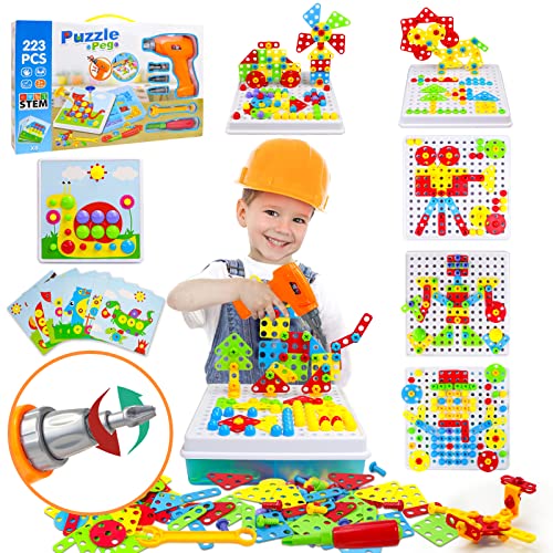 AKOKIE - Brinquedos Montessori, puzzles, blocos de construção para crianças, berbequim, jogos educativos, presentes, brinquedos para crianças com idades de 3, 4, 5, 6 e 7 anos, 223 peças