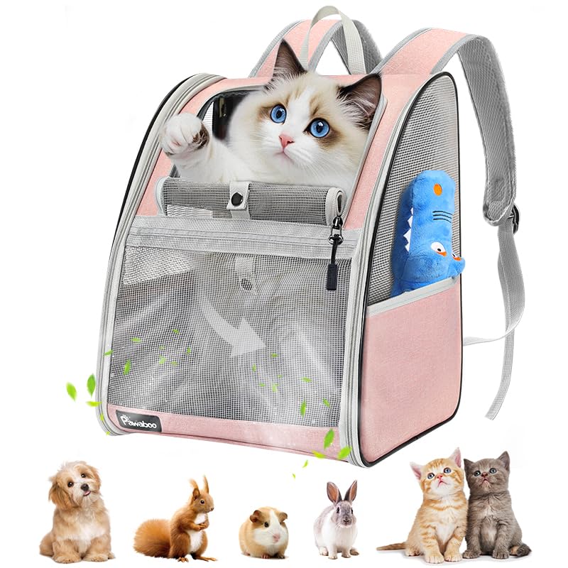 Pawaboo Mochila portátil para gatos e cães, mochila respirável para animais de estimação com corda de segurança interna, bolsa de transporte de viagem para gatos e cachorros para compras de viagem,