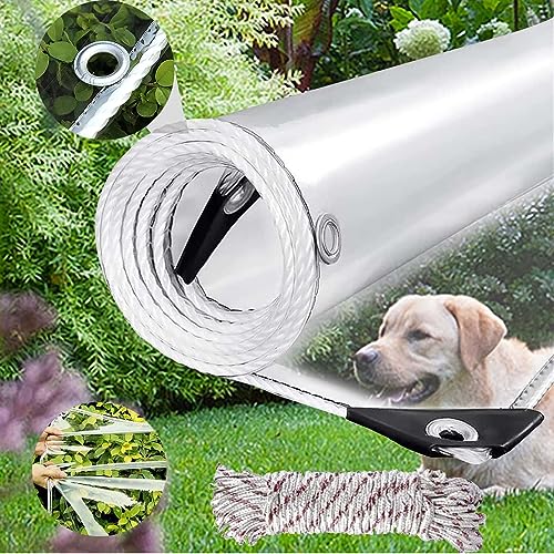 Lona de proteção transparente com furos, 0,35 mm de espessura de lona de PVC, impermeável, multiusos toldo para móveis, piscina, carro, jardim, incluindo cordas e laços (2 x 2 m)