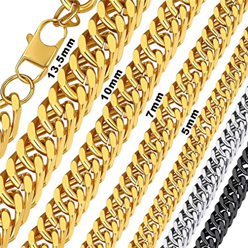 Bandmax Colares correntes quadradas elos cubanos aço inoxidável cor prateada ouro preto, 5/7/10/13,5 mm de espessura, 46 cm - 76 cm de comprimento (com caixa de presente)