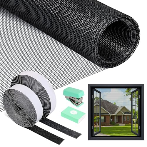 PITMT Rede mosquiteira para janelas, 120 x 250 cm, tecido mosquiteira com janela ajustável sem perfurações, rede mosquiteira com fita adesiva, rolo mosquiteira de fibra de vidro com insetos de