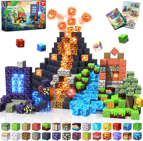 Magneverse Blocos magnéticos de construção crianças 150 peças | floresta de dinossauros, conjunto de construções magnéticas de presentes para crianças dos 3 aos 9 anos, Magnetic Blocks brinquedos