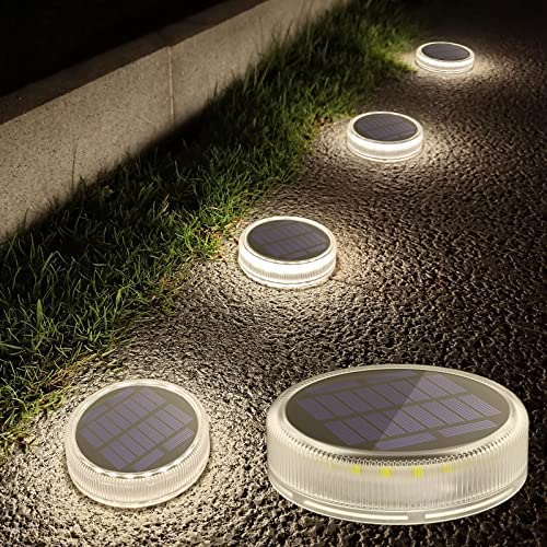 Lacasa Pacote de 4 luzes solares para exterior de chão, luz solar LED para jardim, terraço, caminho, cobertura de escada, iluminação, exteriores, IP68, impermeável, luz branca neutra 4000 K