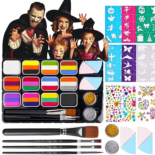 LOPHE Pintacaras infantis, 12 peças pintura facial crianças hipoalergénica com 4 pincéis, segurança pintura facial e corporal para maquilhagem infantil, pinturas crianças Halloween festival carnaval