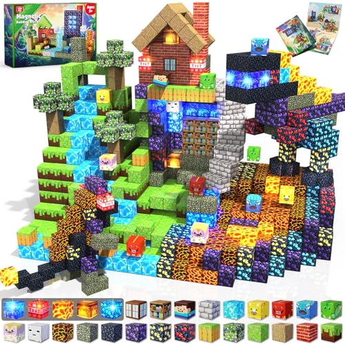 Magneverse Blocos magnéticos de construção crianças 150 peças | floresta de dinossauros, conjunto de construções magnéticas de presentes para crianças dos 3 aos 9 anos, Magnetic Blocks brinquedos