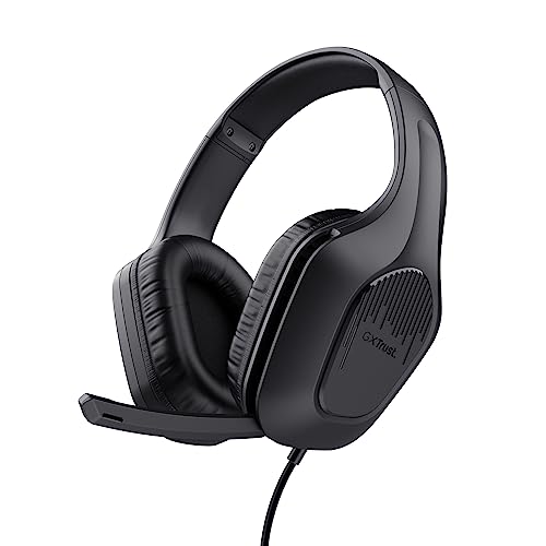 Trust Gaming GXT 418 Rayne Capacetes de jogos leves para PC Xbox PS4 PS5 Switch Mobile, drivers de 50 mm, conexão de 3,5 mm, microfone dobrável, auriculares com cabo 2 m Over-Ear, preto