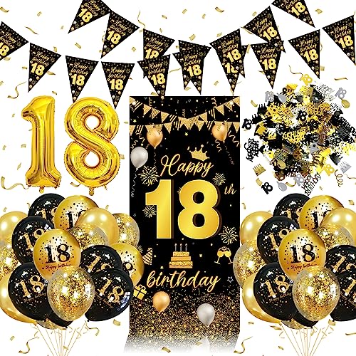 Balões de 18 anos menino menina, decoração 18 anos ouro preto com balões de aniversário 18 anos, 18 anos decoração aniversário feliz para decoração de aniversário 18 anos menina menino
