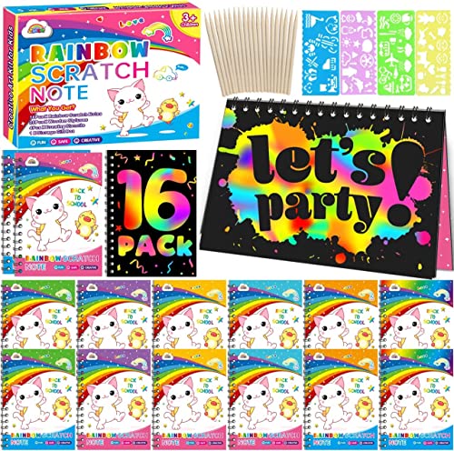 ZMLM 16 livros Scratch Art para crianças, presente criativo desenho de arranhar kit com 20 lápis de madeira, 16 modelos de desenho, Rainbow Magic Scratch papel presente de aniversário para crianças de