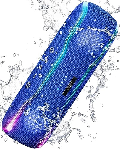 AY Altifalante Bluetooth potente, IPX7 impermeável altifalante Bluetooth 5.3 portátil com luz LED colorida e graves ricos, combinação dupla, microfone, automonomia de 24H para exteriores, casa, festa