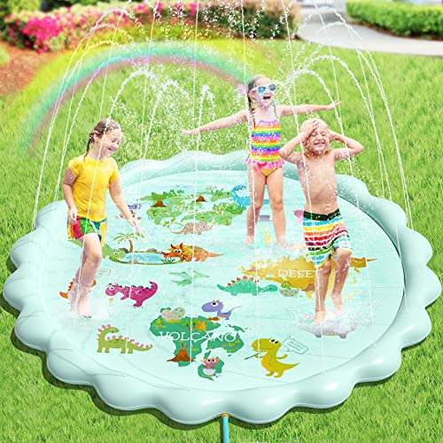 Peradix Splash Pad redondo, tapete de jogos de água 200 cm almofada de aspersor de jogo, jardim de verão brinquedo aquático para crianças, tapete de pulverizadores, piscina tapete aquático, verde