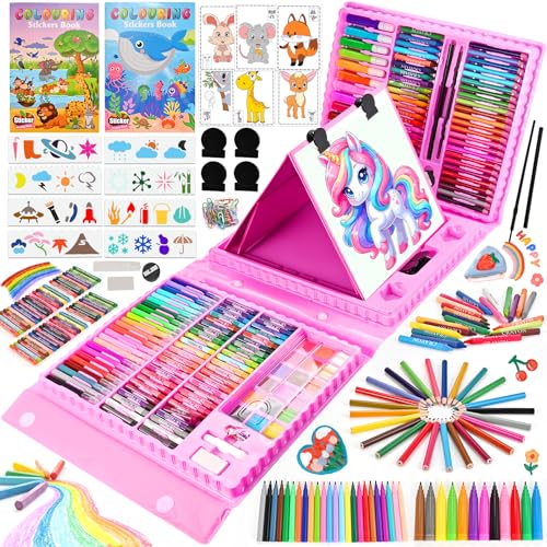 GOLDGE Presente Maletin pinturas para meninas com lápis cores conjunto de pintura de 230 peças para presentes de aniversário crianças escola detalhes aniversários crianças pinturas para menina