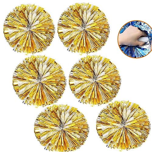 YIPUETERNITY 6 peças Animadora Pompom, Cheerleader Pompom, 35 cm Pompons de líder de claque, pompons de lâmina metálica, Cheer Pompons com pega para futebol desportivo e dança, incentivando crianças e