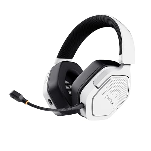 Trust GXT 1493W Ravox Capacetes Gaming sem fios Bluetooth 2,4 GHz PS5 PS4 PC Switch Mobile, altifalantes 50 mm, bateria de 70 horas, baixa atenção, auriculares sem fios Over-Ear, branco