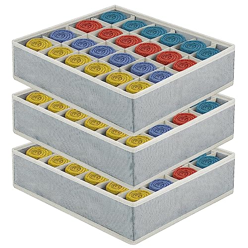 3 caixas de armazenamento para meias e roupa interior, organizador de gavetas dobráveis de 24 células, separadores de gavetas, gavetas para guardar meias, gravatas, cuecas, cinzento