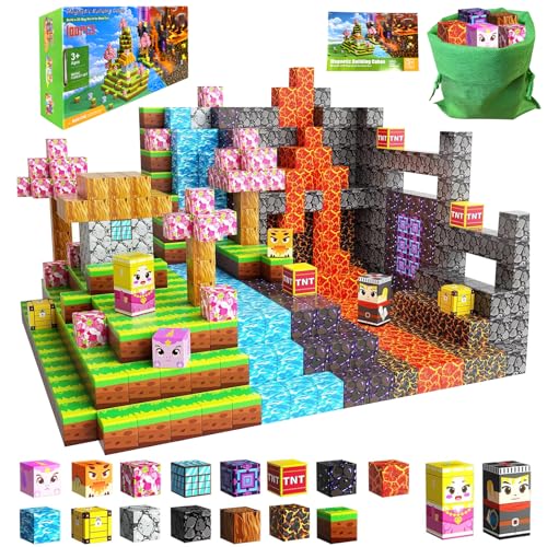 Blocos de construção magnéticos cubos magnéticos - 100 peças magnéticos para meninos e meninas Mine Magnet World Toys a partir de 4 anos menino e blocos de construção magn (flores de cerejeira)