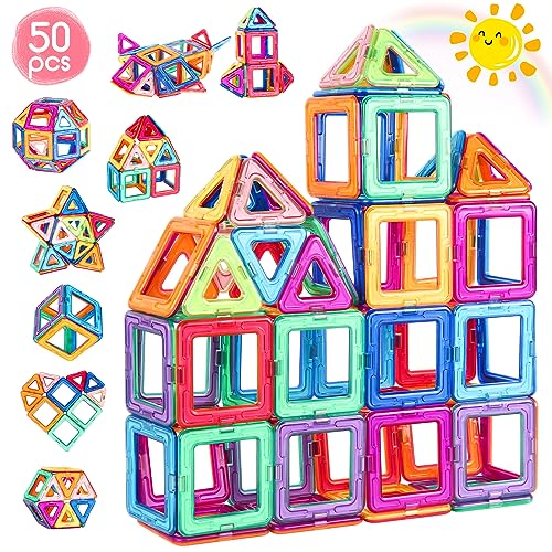 aaczly Blocos de construção magnéticos 50 peças construções magnéticas crianças 3D jogos magnéticos para crianças blocos magnéticos ímanes educativos brinquedos crianças 3 4 5 6 7 8 anos
