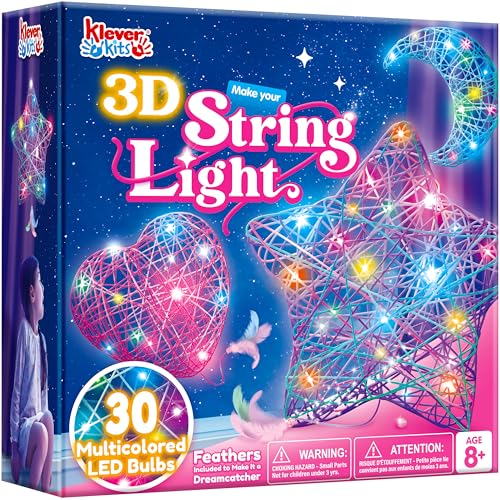 Klever Kits Kit de arte com cordas em 3D para meninos de 8, 9, 10, 11 e 12 anos, artesanato, jogo de artesanato com lanternas para meninas, brinquedo com luzes de corrente, presentes de aniversário