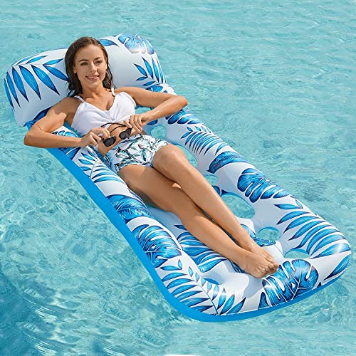 Flutuadores insufláveis rede de água piscina com apoio de cabeça, jangada de cama flutuante de ar poroso para atividades de água de verão ao ar livre 185 x 85 cm